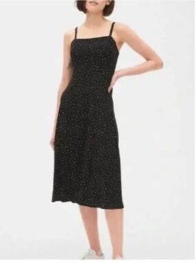 GAP Black Sundress with White Polka Dots and Spaghetti Straps